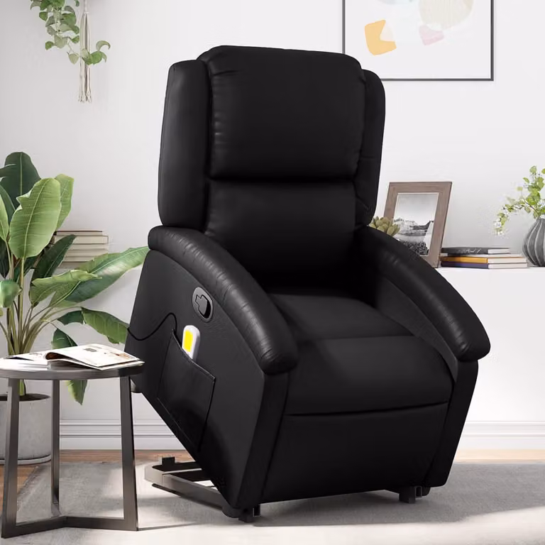 vidaXL Poltrona Alzapersona Reclinabile con Assistenza Elettrica in Similpelle Nera per Senior