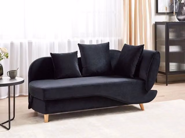 Chaise Longue BELIANI in velluto nero con contenitore e funzione letto, stile moderno per soggiorno, lato destro, L/P/H: 235 x 155 x 76 cm