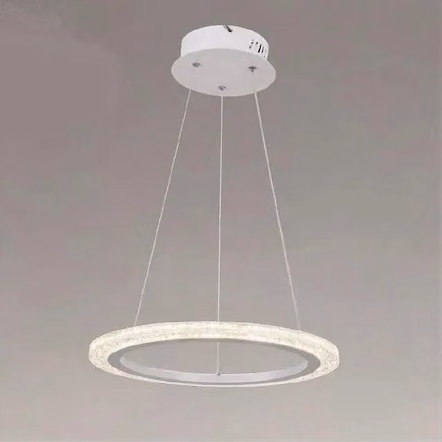 Trade Shop Lampadario A Sospensione Led 24 W Anello Effetto Cristallo Bianco con Telecomando e Dimmerabile
