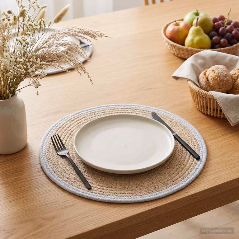 Set di 6 sottobicchieri rotondi vidaXL in juta naturale e bianco stile rustico