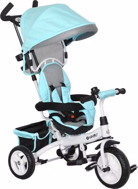 Triciclo 6 in 1 HOMCOM per bambini con tettuccio, cintura di sicurezza a 5 punti e freno, verde