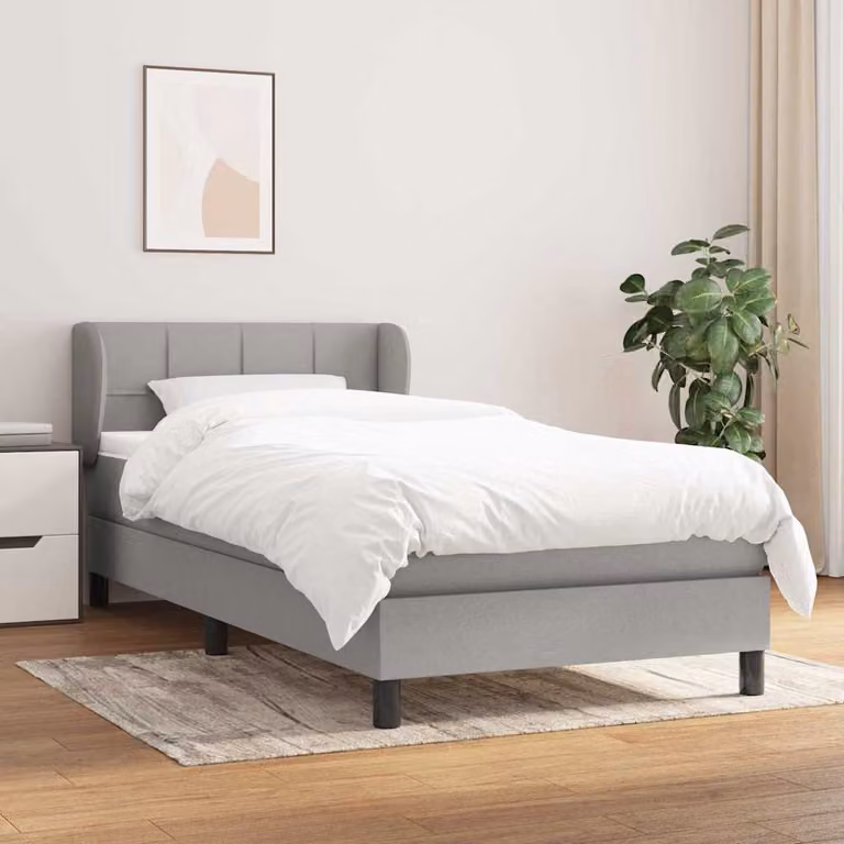 vidaXL Giroletto a Molle Ibrido con Materasso in Tessuto Grigio Chiaro e Bianco L/P/H: 90 x 200 cm