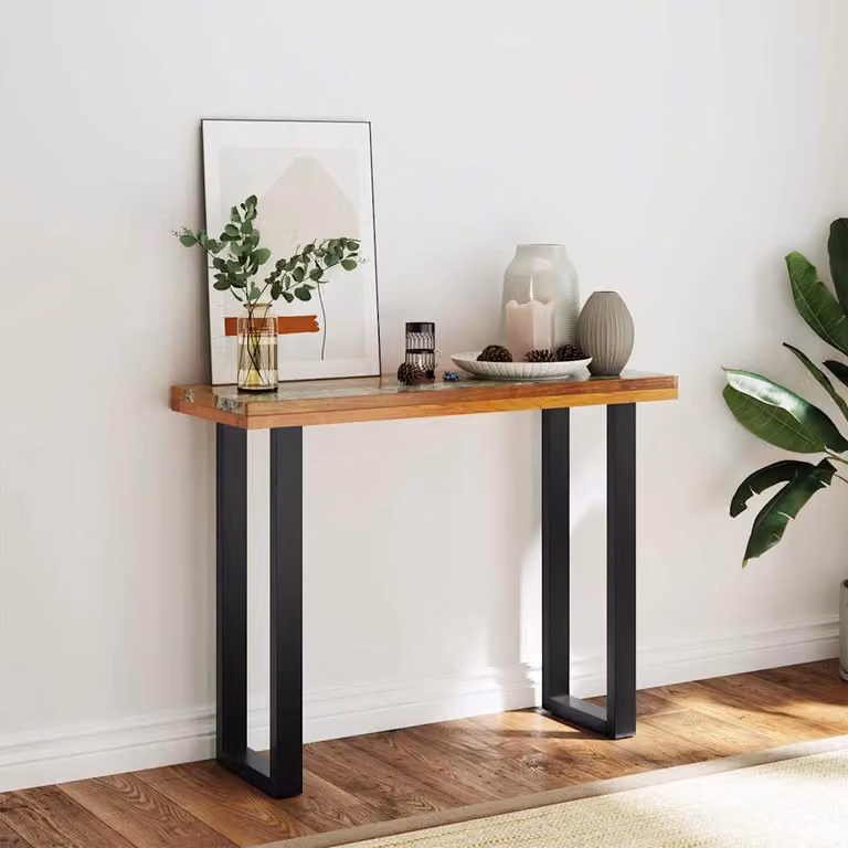 vidaXL Tavolo Consolle in Teak e Vetro, Stile Industrial, L/P/H: 100 x 35 x 75 cm