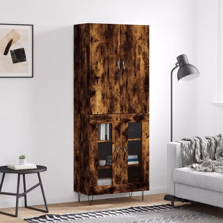 Credenza vidaXL in Rovere Fumo con Ante in Vetro e Ripiani Interni, L/P/H: 69,5 x 34 x 180 cm
