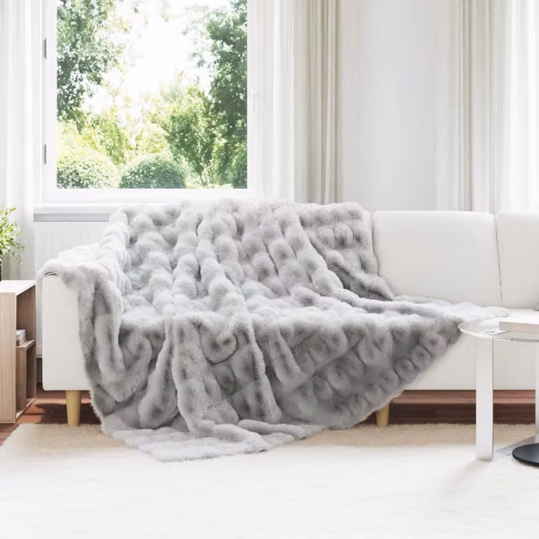 Coperta antiscivolo vidaXL in ecopelliccia di coniglio grigia L 240 cm x P 220 cm