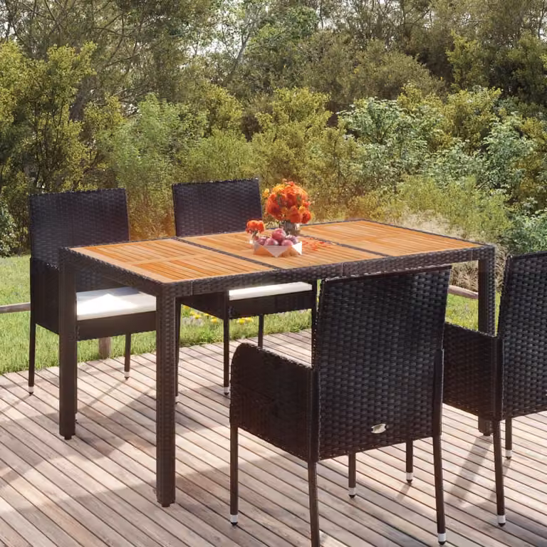 vidaXL Tavolo da Giardino Rettangolare Estendibile in Legno di Acacia Oliato e Polyrattan, L/P/H: 150 x 90 x 75 cm
