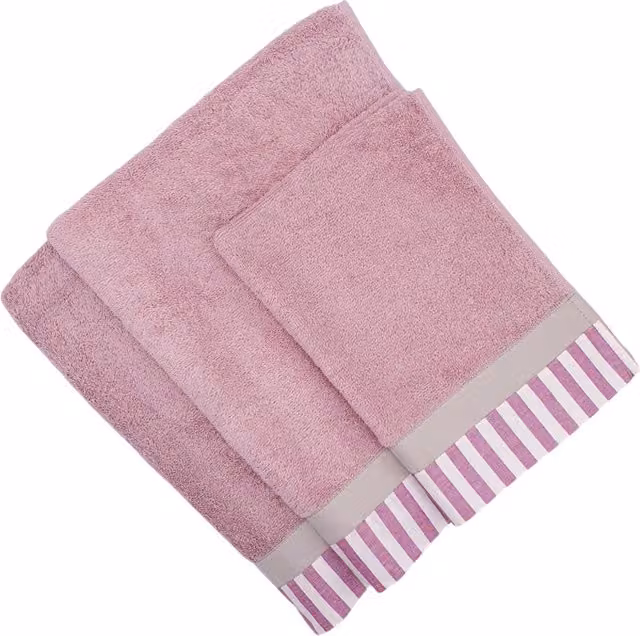Set di 3 asciugamani Amalfi Ipersan in cotone rosa a righe con bordo decorativo