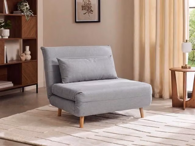 Divano letto pieghevole Beliani in tessuto grigio con struttura in legno di betulla stile scandinavo