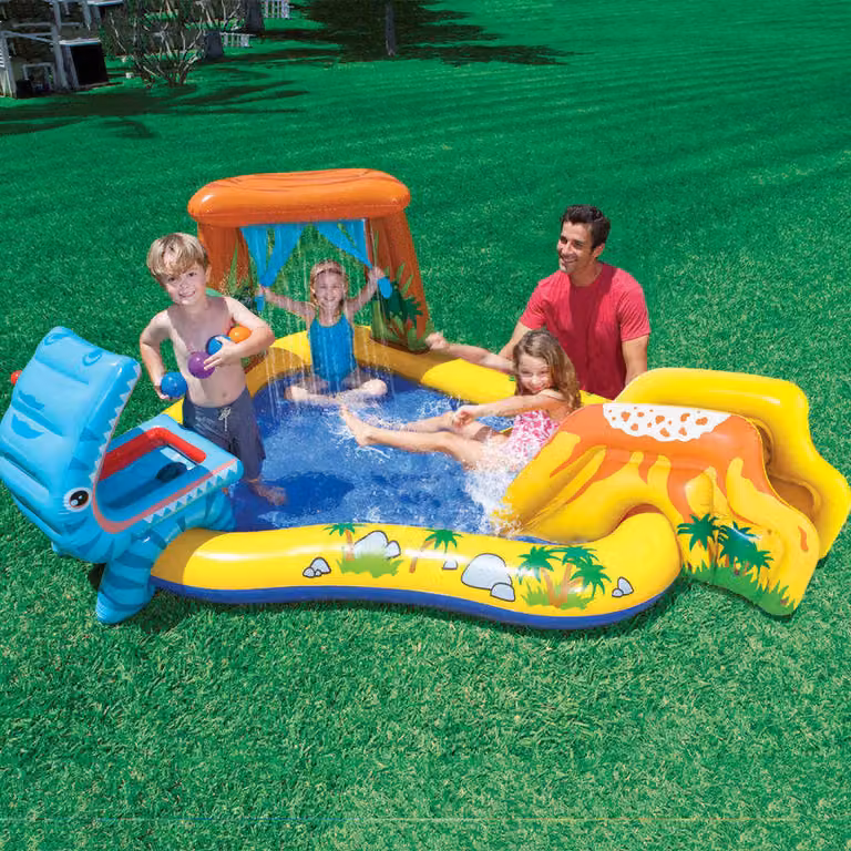 Piscina Gonfiabile Intex Dinosaur Play Center Multicolore con Scivolo e Spruzzo L: 249 cm, P: 191 cm, H: 109 cm