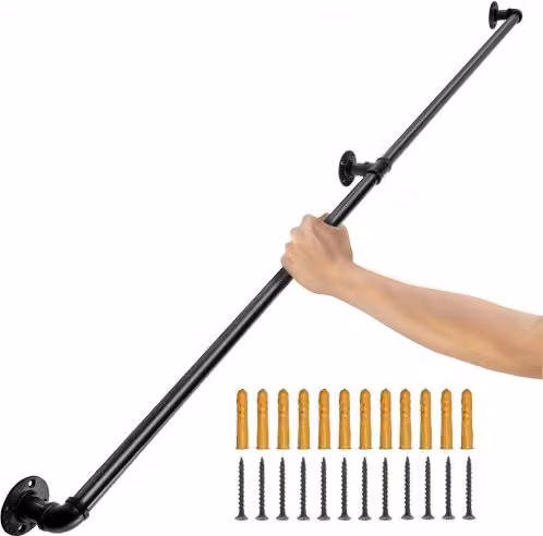Set di 2 corrimano VEVOR in acciaio nero opaco per scale interne ed esterne, montaggio a parete, lunghezza 2,12 m, capacità 200 kg