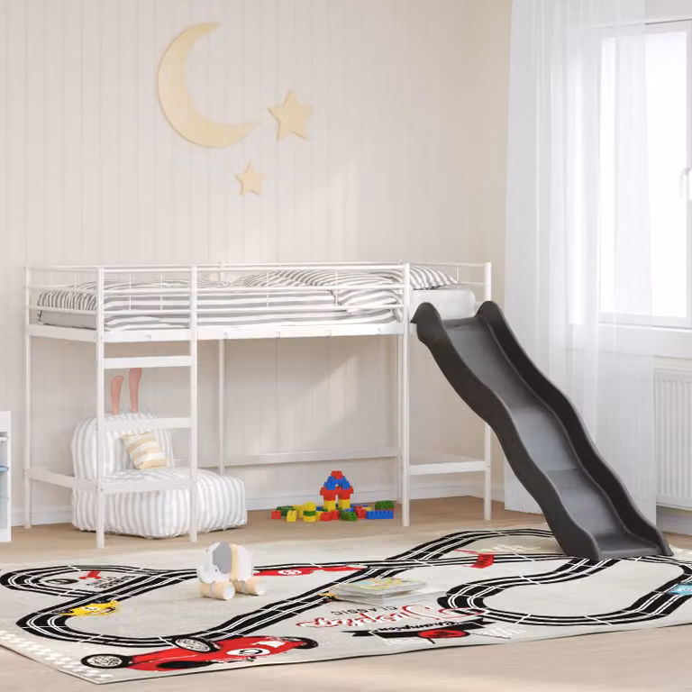 Letto loft per bambini vidaXL in metallo con scala, Bianco e Antracite, L/P/H: 190 x 90 x 194 cm
