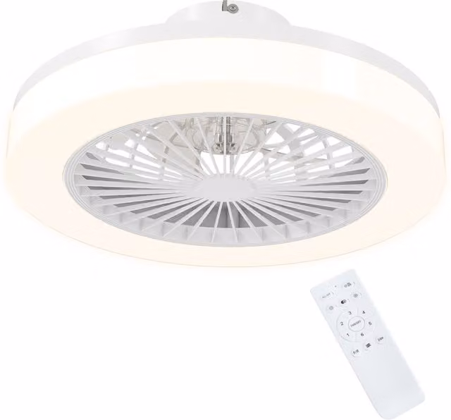 Ventilatore a soffitto HOMCOM con luce LED regolabile, 6 velocità, bianco, Ø46 x H 16 cm