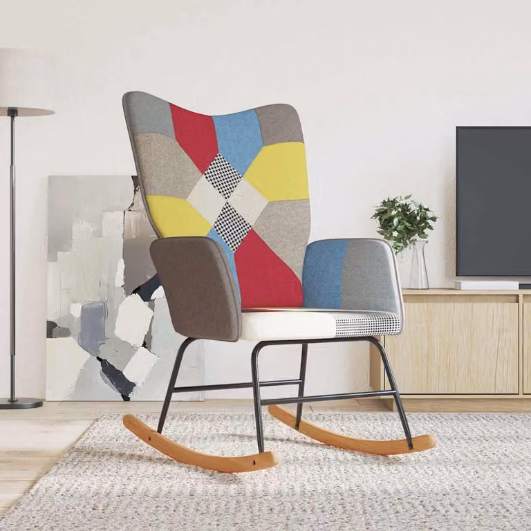 Sedia a Dondolo vidaXL in Tessuto Patchwork Multicolore con Design Boho Abstract