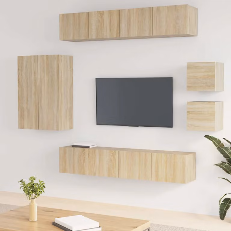 Set di mobili porta TV vidaXL da 8 pezzi in legno multistrato color rovere sonoma marrone opaco