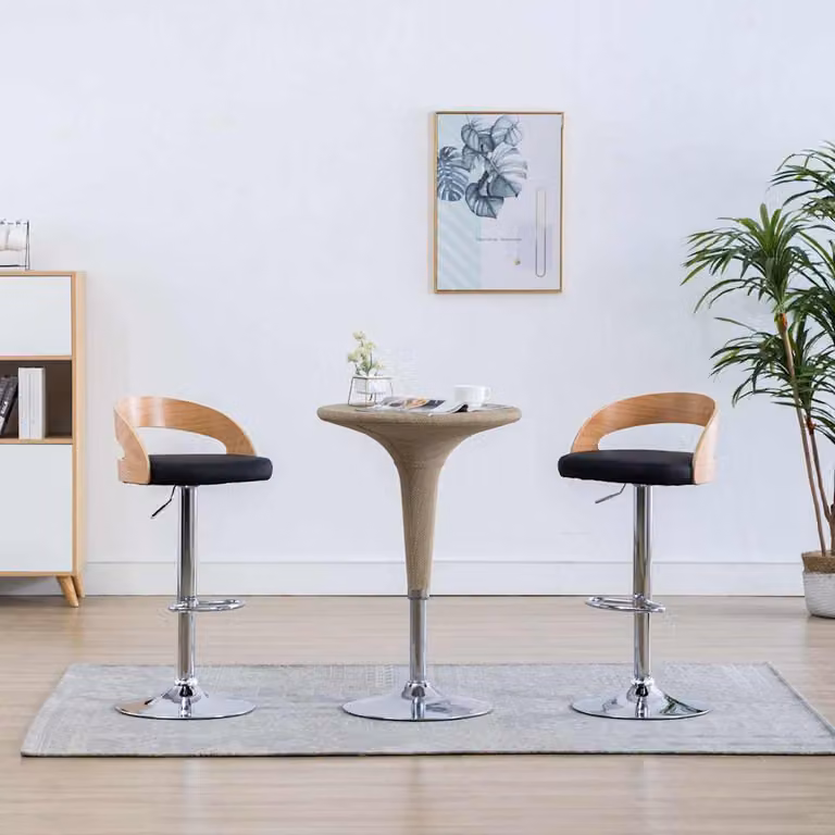 Set di 2 sgabelli da bar vidaXL in similpelle nera e legno con base girevole a 360 gradi