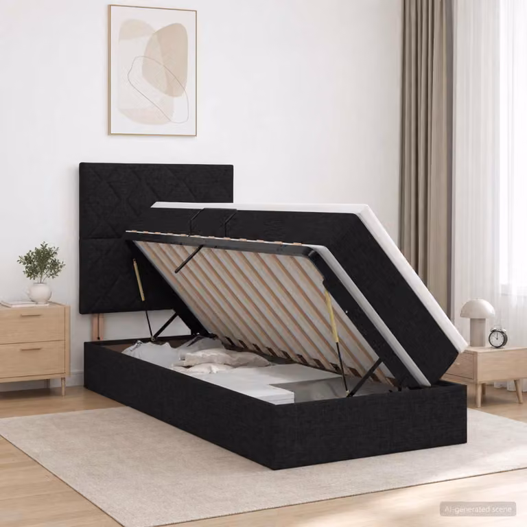 Letto con contenitore e materasso vidaXL in tessuto nero con base a sollevamento L/P/H: 204 x 90 x 128 cm