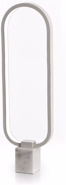 E-Stylo Lampada da tavolo LED bianca con struttura ovale in metallo e base in marmo, luce bianco caldo, H: 60 cm, L: 18 cm, P: 7 cm