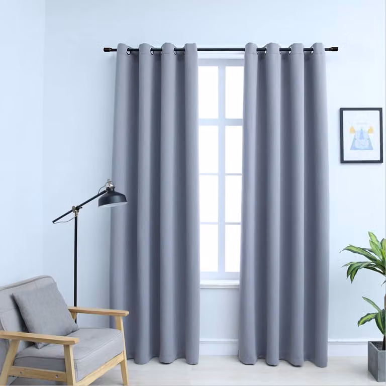Set di 2 tende oscuranti vidaXL in poliestere grigie con anelli in metallo L 140 cm x H 245 cm