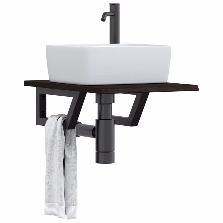 vidaXL Ripiano a Parete per Lavabo Moderno in Rovere e Metallo Nero