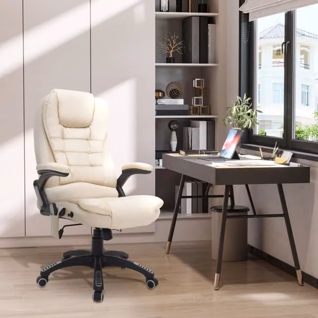 Poltrona da ufficio girevole REDOM con massaggio in pelle rigenerata beige