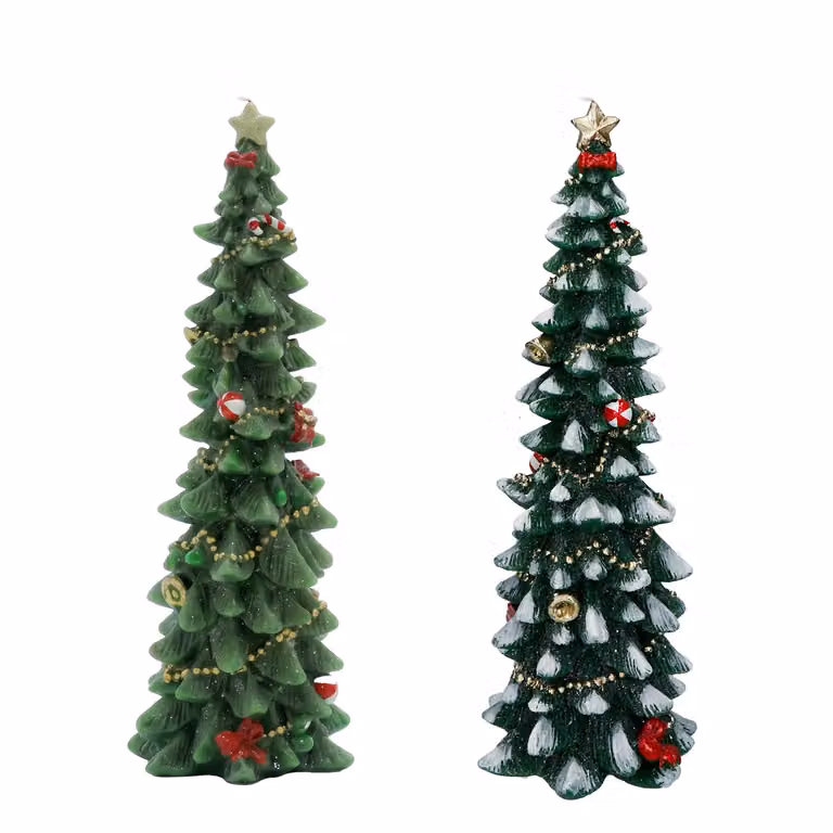 Candela Natalizia a Forma di Albero Decorato VESTIAMO CASA Verde h30 cm