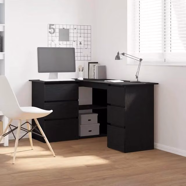 Scrivania angolare moderna vidaXL in legno MDF laminato nero e rovere L: 145 cm, P: 100 cm, H: 76 cm