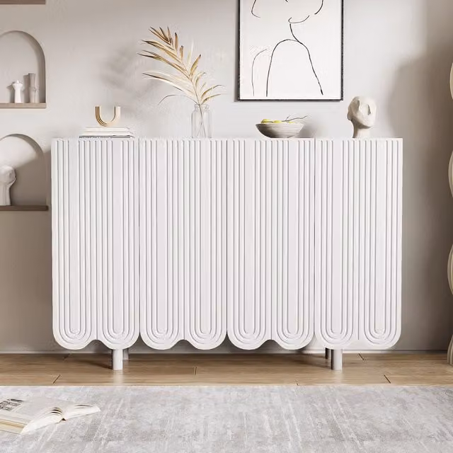 Credenza da cucina moderna Aosom Italy con ante sagomate e scaffali interni, Bianco, L 120 x P 37,5 x H 80,8 cm