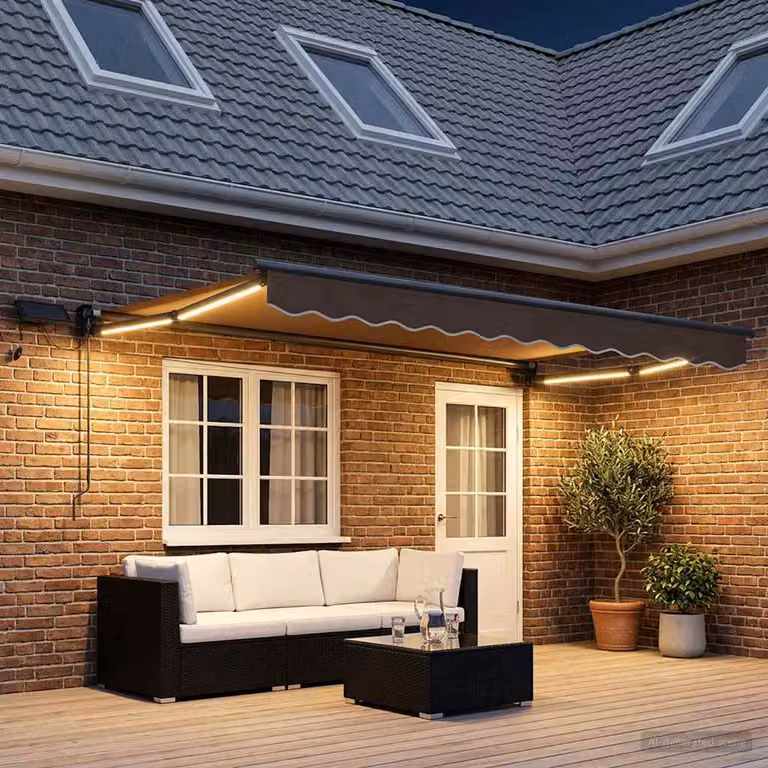 Tenda retrattile manuale con LED vidaXL in poliestere e acciaio, montaggio a parete, disponibile in beige, antracite o grigio