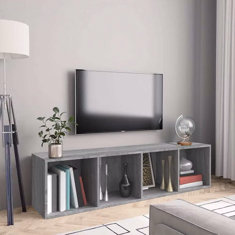Libreria e Mobile TV vidaXL Grigio, in Legno Multistrato e MDF, da Appendere al Muro, L: 143 cm, P: 30 cm, H: 36 cm