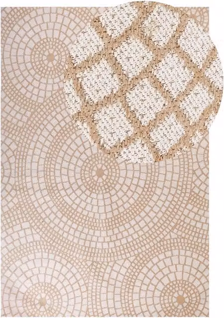 Tappeto rettangolare Beliani in iuta, lana e poliestere con motivo geometrico boho beige e bianco, ideale per soggiorno, camera da letto o giardino, L: 300 cm x P: 200 cm