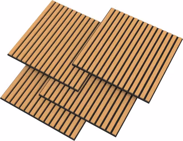 Confezione da 16 pannelli acustici NEU.HOLZ effetto rovere scuro in MDF, superficie di 5,76 m²