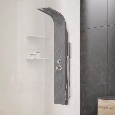 Pannello doccia idromassaggio INBAGNO in acciaio inox effetto cemento grigio con soffione e doccetta manuale, L: 49 cm, P: 22 cm, H: 148 cm