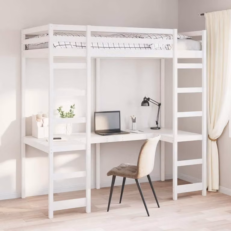 Struttura per letto soppalco singolo vidaXL in pino massello bianco 90 x 200 cm