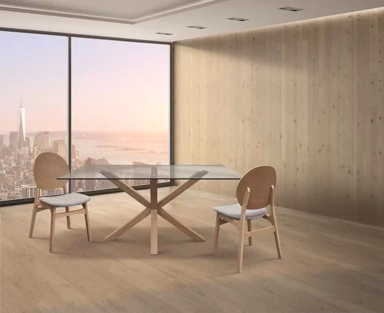 Tavolo moderno rettangolare estensibile in legno marrone e vetro trasparente Mobili 2G L: 160 cm, P: 90 cm, H: 76 cm