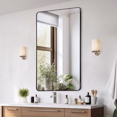 Specchio da parete VEVOR rettangolare con cornice in lega di alluminio nera, antigraffio e antideflagrante, L: 91,5 cm, H: 61 cm
