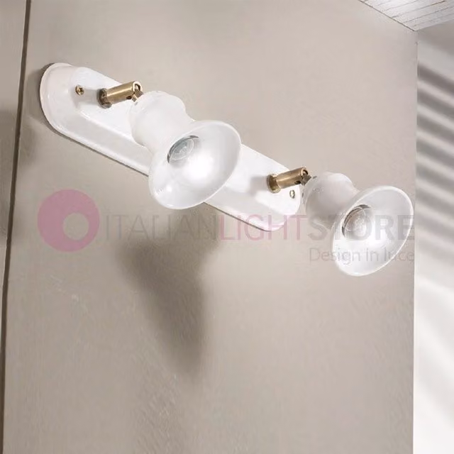 CANTUCCI Lampada da Parete o Soffitto a 2 Luci Orientabili in Ceramica Bianca e Ottone Ceramiche Borso