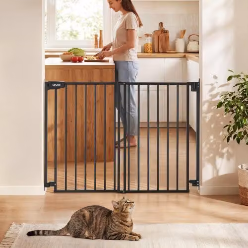 Cancelletto di Sicurezza per Bambini VEVOR Nero con Barra a Scomparsa, Larghezza Regolabile: 72 - 108,5 cm, Altezza: 92 cm
