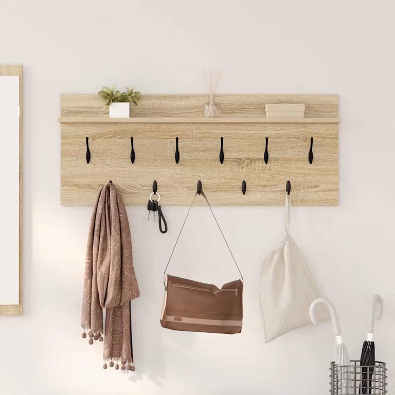 Appendiabiti a muro vidaXL in MDF marrone con ganci distribuiti L: 100 cm, P: 40 cm, H: 12 cm