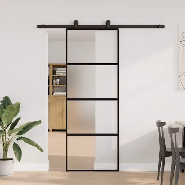 Porta Scorrevole VIDAXL in Vetro Temperato Trasparente con Telaio in Alluminio Nero L: 76 cm, H: 205 cm