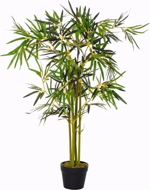 Pianta di Bambù Artificiale con Vaso Outsunny, Decorazione Verde per Interno ed Esterno, Altezza: 120 cm