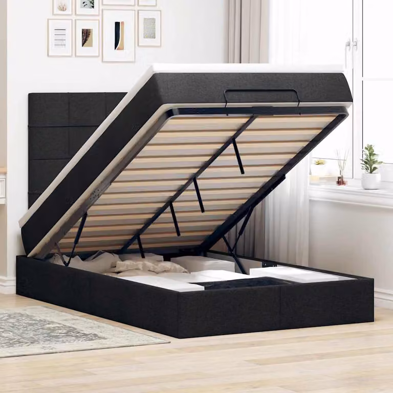 Letto ottomano con materasso vidaXL in tessuto nero e bianco L/P/H: 120 x 200 x 140 cm