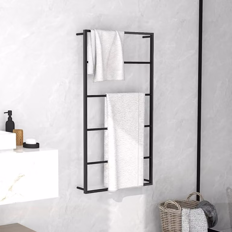 Portasciugamani da parete vidaXL in metallo nero L 60 cm x P 10 cm x H 116 cm