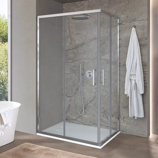 Box doccia d'angolo Ted con doppio sistema scorrevole, vetro trasparente, L 120 cm x P 120 cm x H 200 cm
