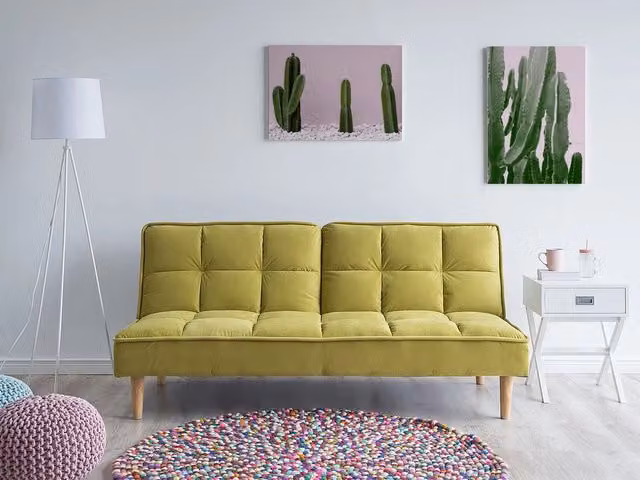 Divano Letto Beliani Verde 3 Posti in Tessuto con Schienale Regolabile e Funzione Click Clack per Soggiorno L: 177 cm, P: 80 cm, H: 80 cm