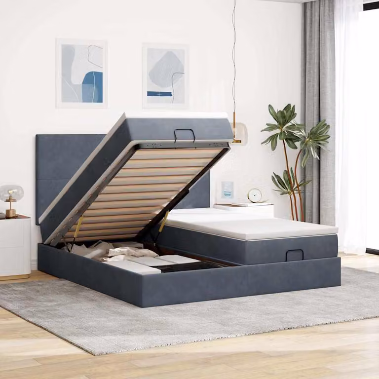Letto con contenitore a sollevamento e materasso vidaXL in velluto con porte USB e illuminazione sottostante L: 200 cm, P: 200 cm, H: 280 cm