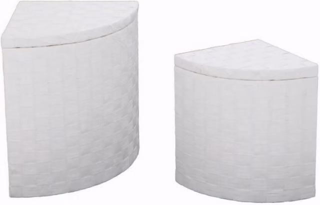 Cestone VACCHETTI in rattan e legno bianco con fodera e coperchio L: 40 cm, P: 40 cm, H: 53 cm