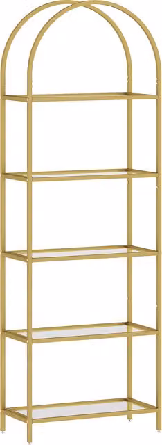 Scaffale Portaoggetti ad Arco HOMCOM con 5 Ripiani in Acciaio e Vetro Temperato, Oro, L: 60 cm, P: 30 cm, H: 175 cm