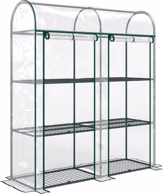 Outsunny Serra Piccola a 3 Livelli con 2 Porte Avvolgibili, Telaio in Acciaio e Copertura in Plastica Trasparente, L: 143 cm, P: 46 cm, H: 164 cm