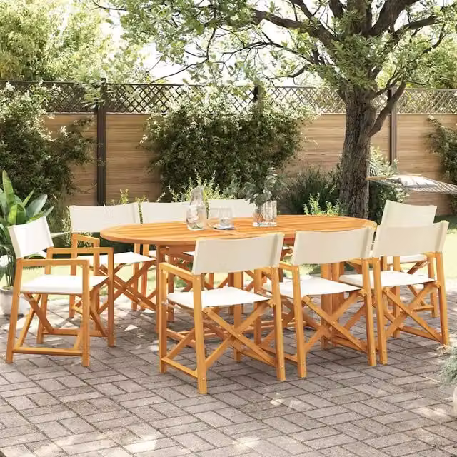 Set di 8 sedie da giardino pieghevoli e impilabili vidaXL in legno di acacia oliato con tessuto bianco e beige