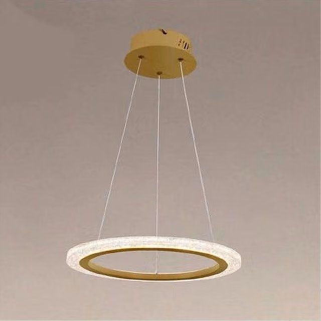 Trade Shop Lampadario A Sospensione Led Anello Effetto Cristallo Oro 24W con Telecomando e Dimmerabile